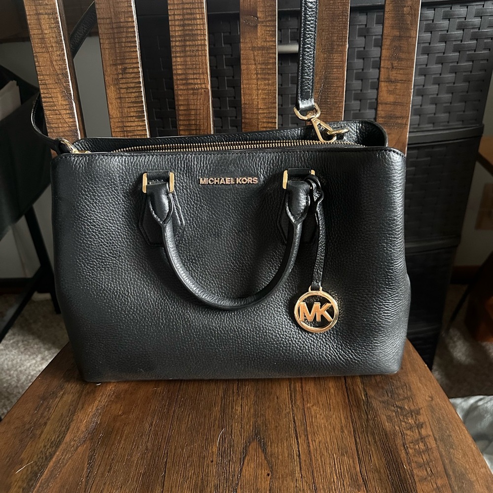 Michael Kors Black Satchel with Gold Accents